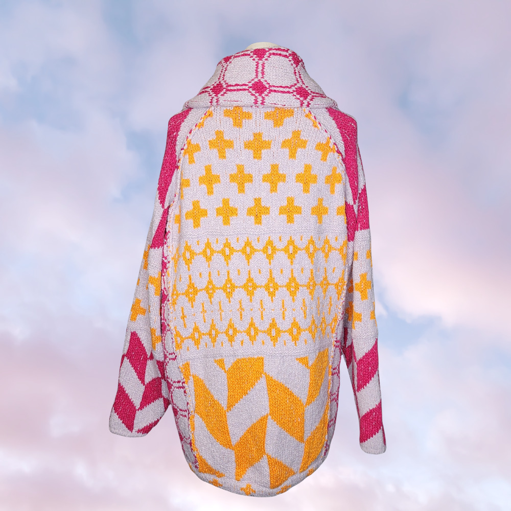 Free People Bright Optimistic Cardi Cardigan Wrap Style Button Up Chunky Knit L - Picture 6 of 7